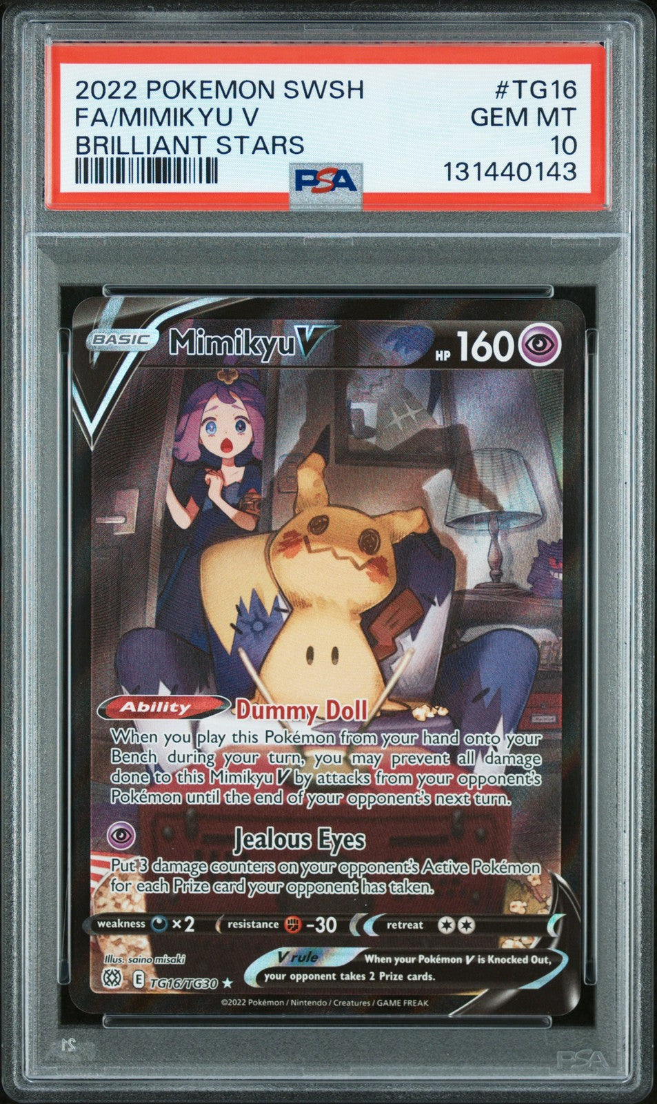 Mimikyu V Pokemon Brilliant Stars Sword & Shield Brilliant Stars TG16 PSA 10