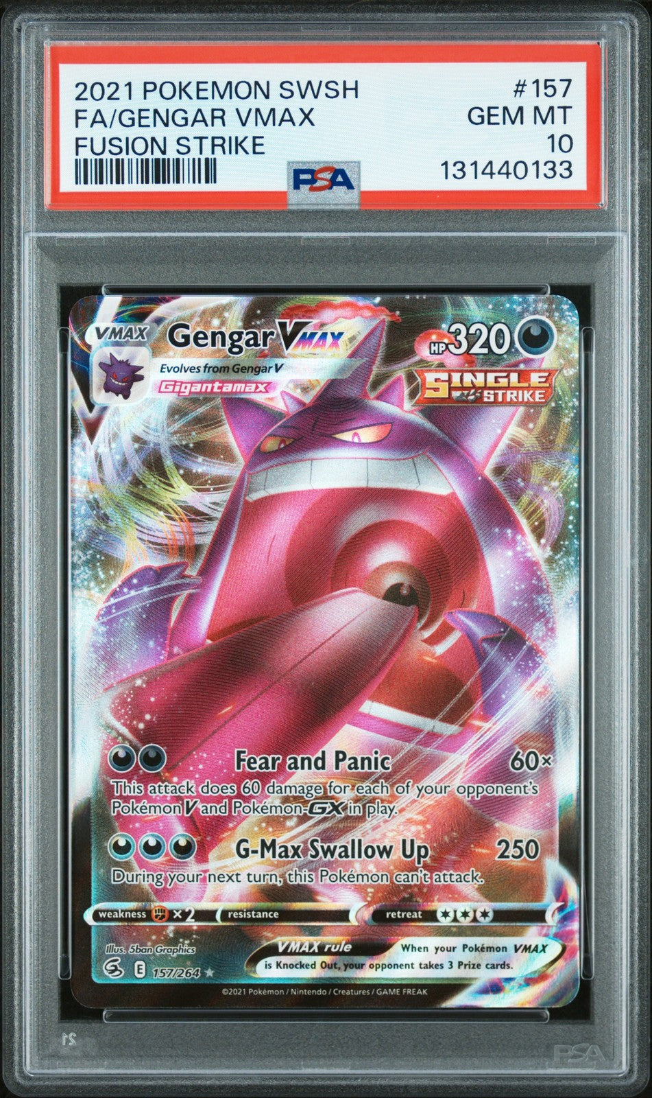 Gengar Vmax Pokemon Fusion Strike Sword & Shield Fusion Strike 157 PSA 10