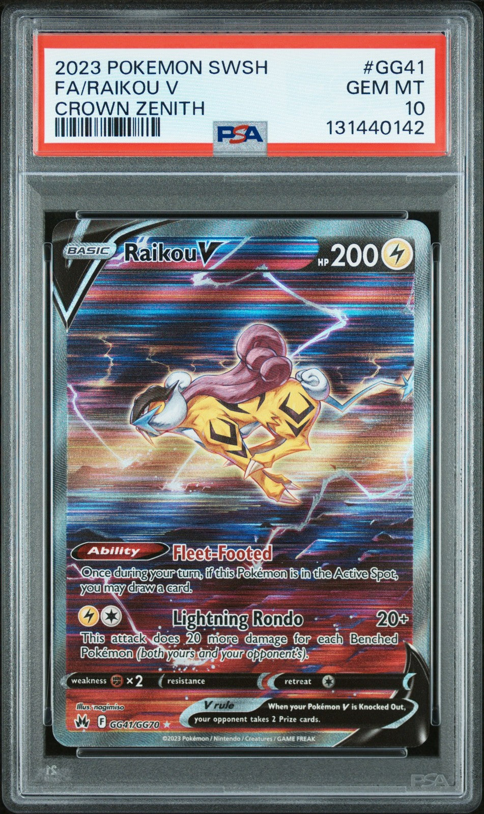 Raikou V Pokemon Crown Zenith Sword And Shield Crown Zenith GG41 PSA 10